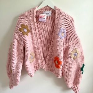 NWT Chicwish STITCH FLOWERS CHUNKY CARDIGAN